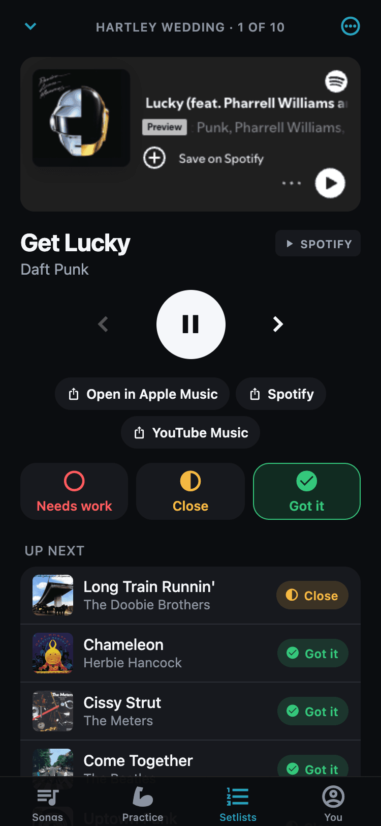 Know the Tune player with album art, rating a song while the set plays