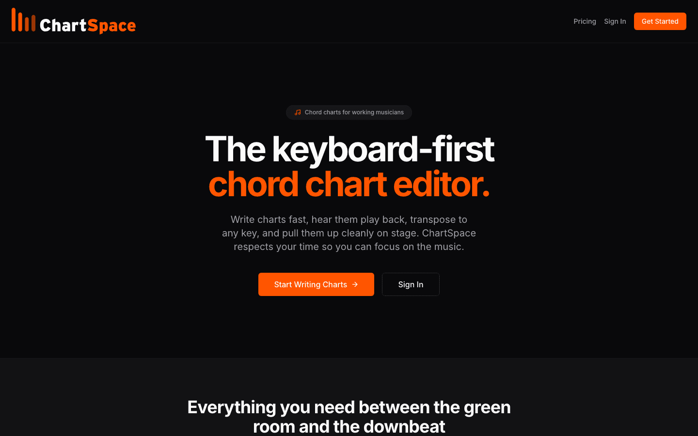 ChartSpace home page: The keyboard-first chord chart editor
